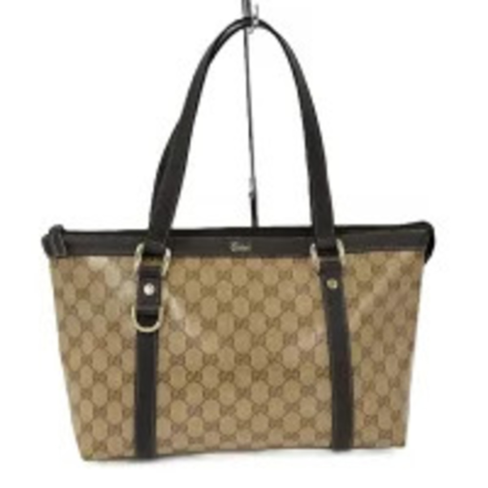 GUCCI Tote Bag GG Crystal Leather Beige Brown